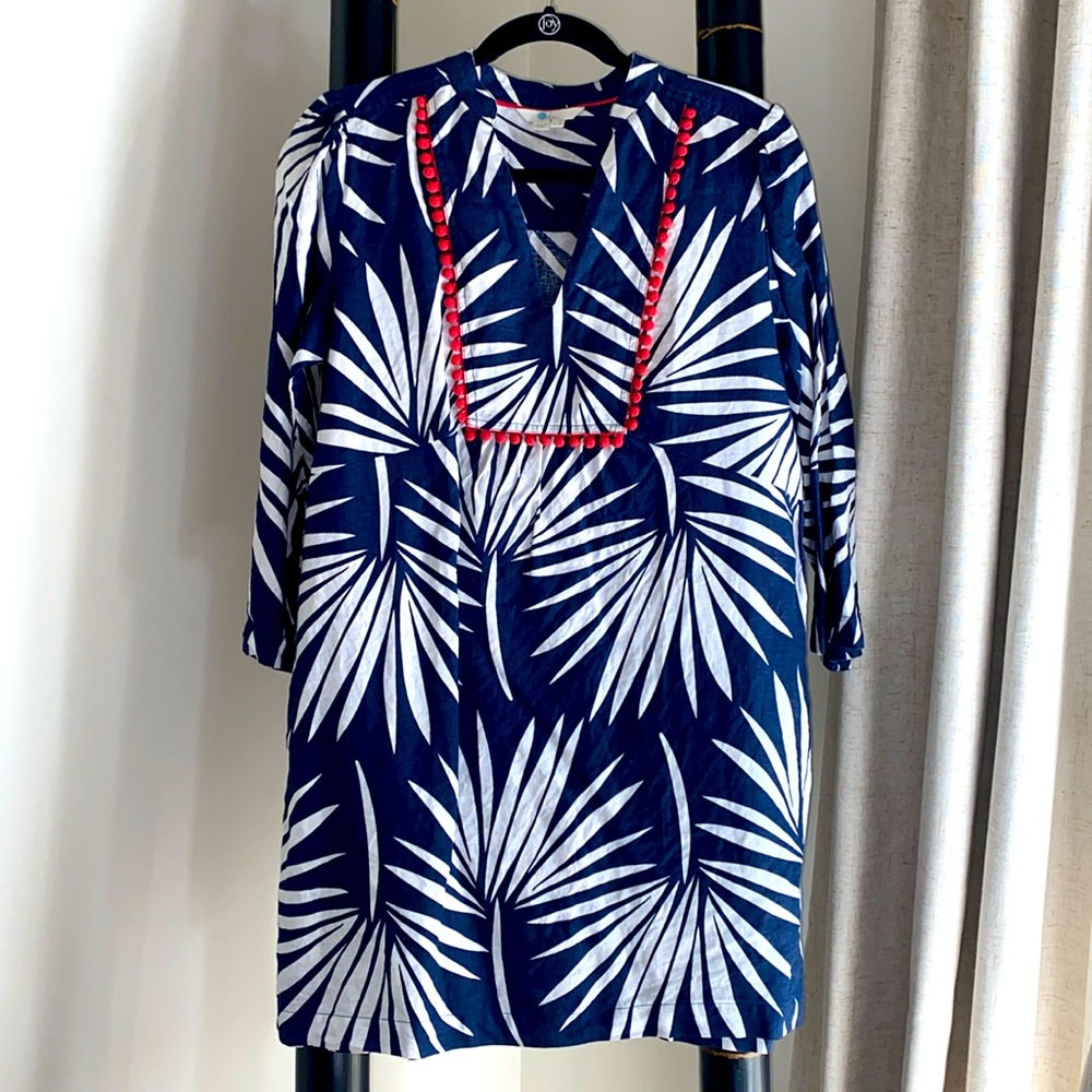 Boden Blue and White Tunic with Red Accents